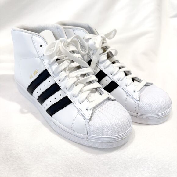 NWOT Adidas Pro Model Superstar High Top Sneaker Shoes White Black 6.5 M / 8 W - Picture 2 of 10